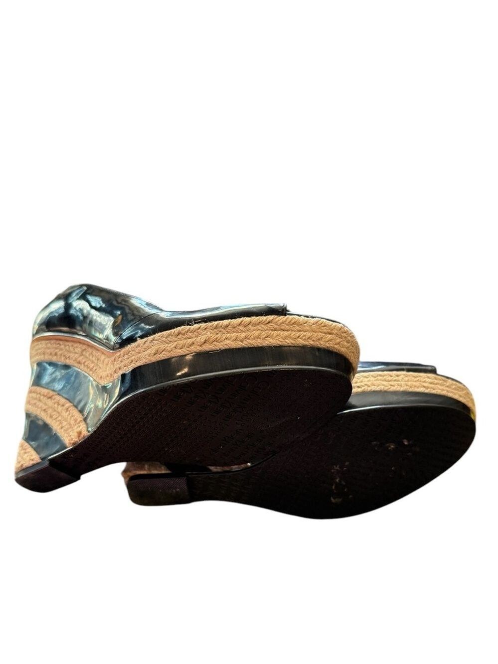 Calvin Klein Navy Patent Leather Heeled Wedge Espadrille Size 8.5 - Picture 9 of 10